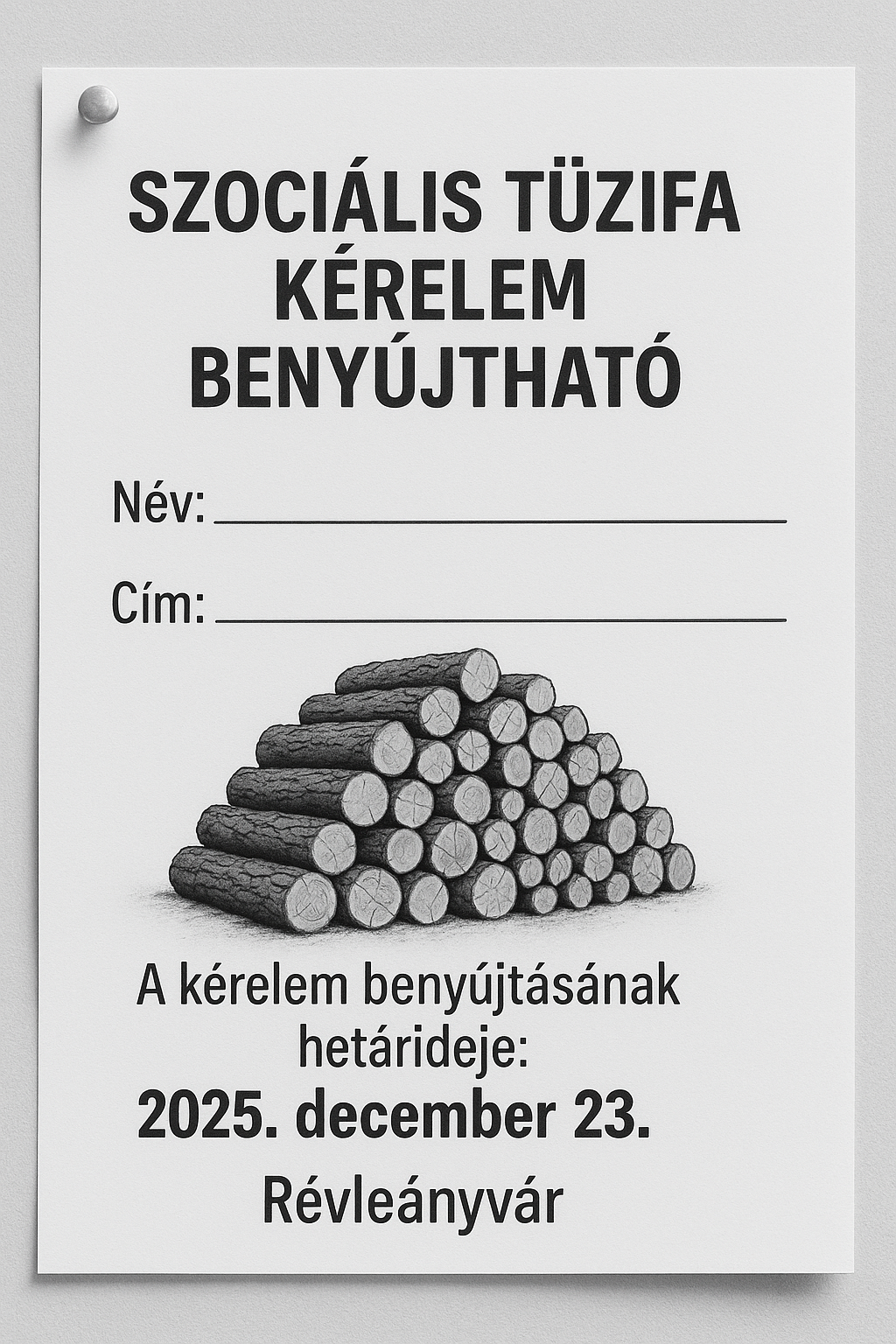 Szociális tűzifa igénylése Révleányváron – 2025. évi felhívás