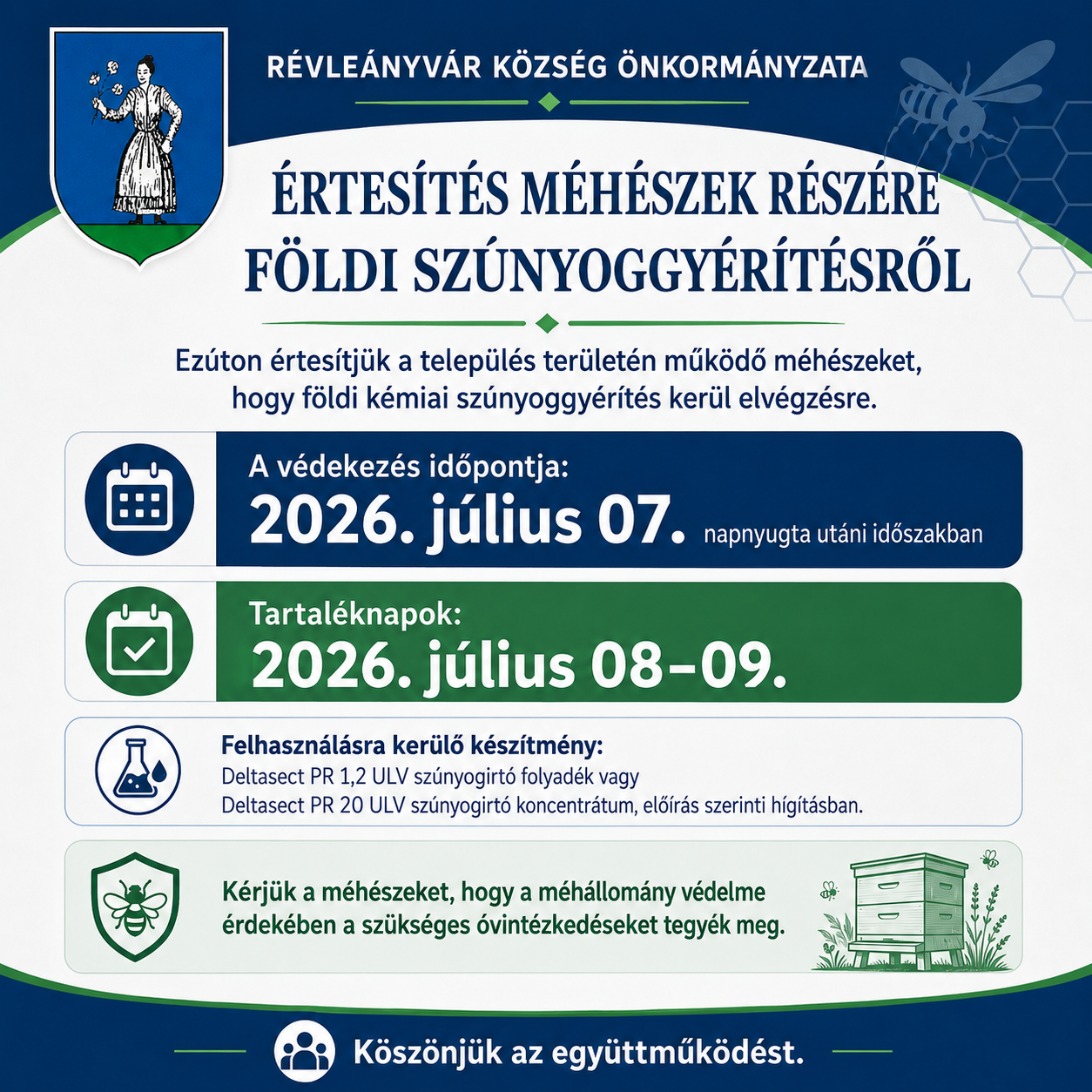 ÉRTESÍTÉS MÉHÉSZEK RÉSZÉRE FÖLDI SZÚNYOGGYÉRÍTÉSRŐL